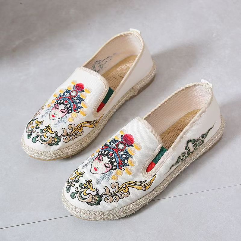 Embroidery Cloth - 여성 플랫 솔 자수 천 신발