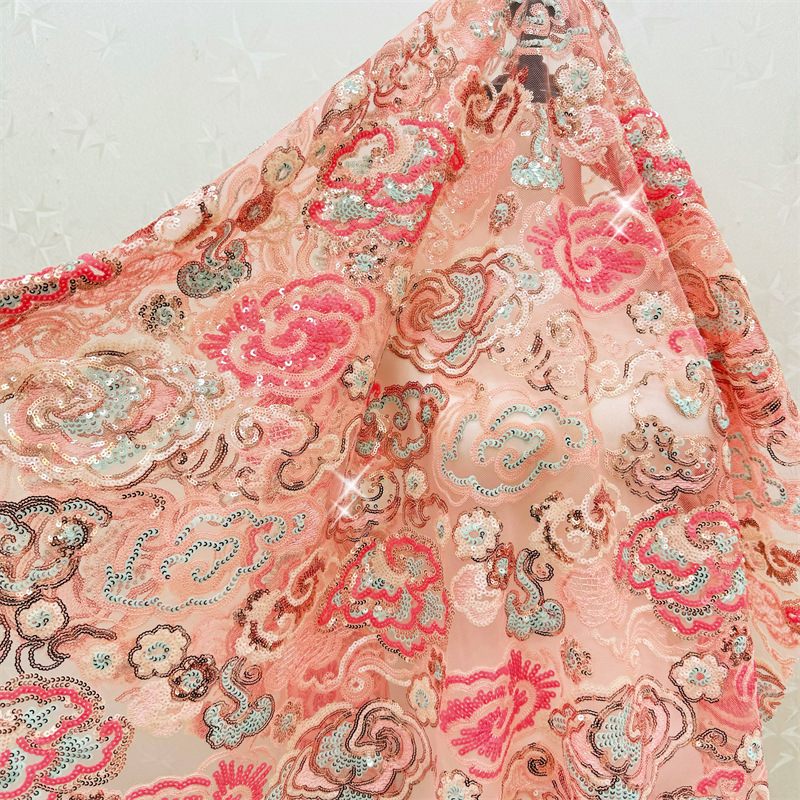 Embroidery Abaya - 2 야드/로트 130cm 와이드 핑크 퍼플
