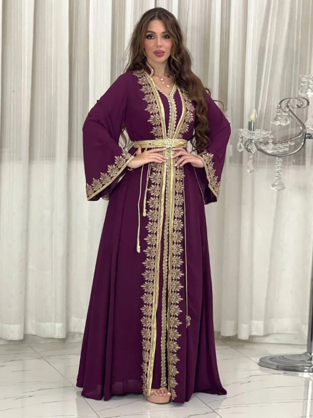Embroidery Kaftan - Eid 이슬람 여성 파티 드레스 Jalabiya
