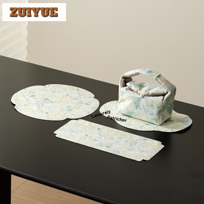 Embroidery Cloth - 브로케이드 자수 노란 장미 티 테이블