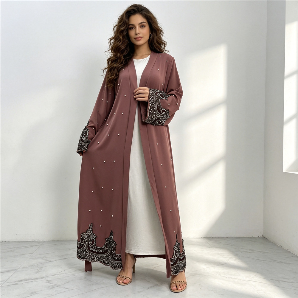 Embroidery Kaftan - 두바이 자수 비즈 장식 오픈 아바야