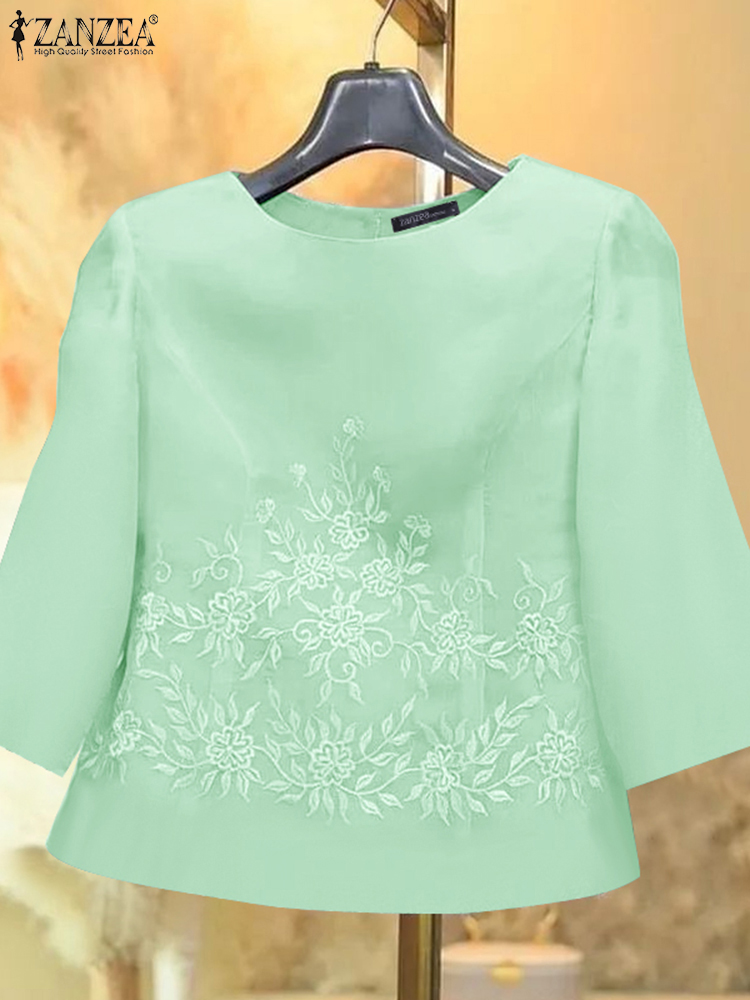 Embroidery On Shirt - 빈티지 수 놓은 탑 여성 블라우스
