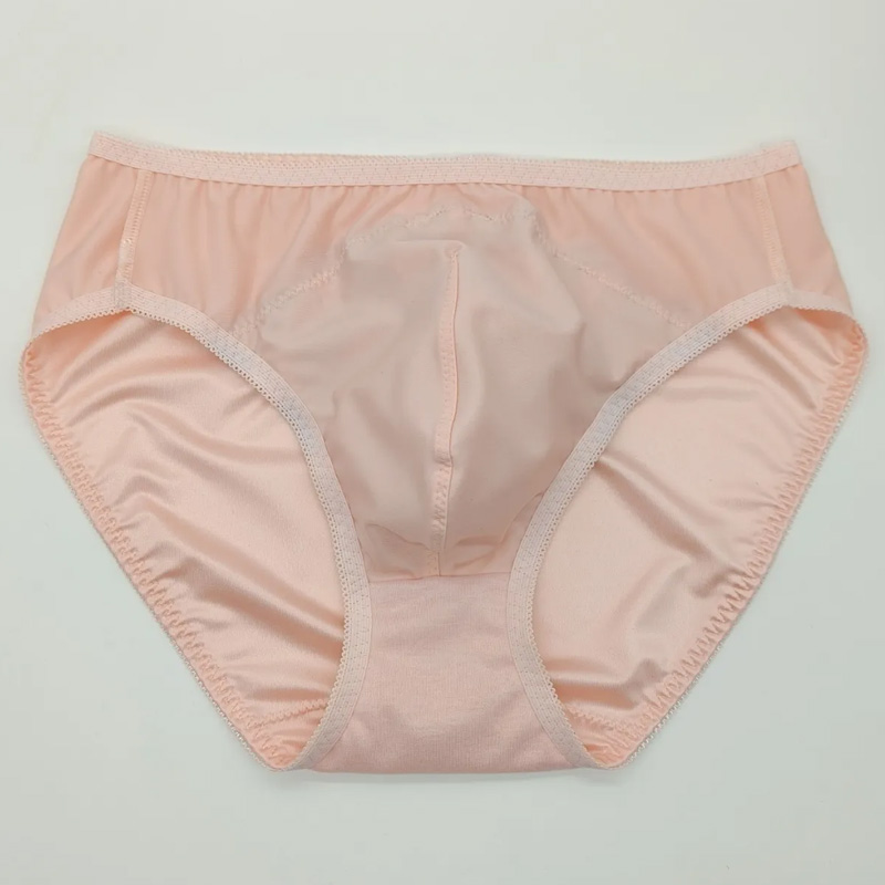 Embroidery Underwear - 남성용 레이스 자수 핑크 브리프 라이브