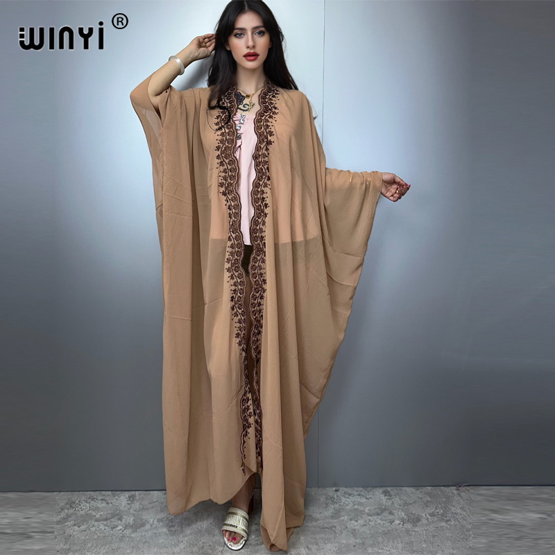 Embroidery Abaya - WINYI boho 기모노 쉬폰 자수 카디건