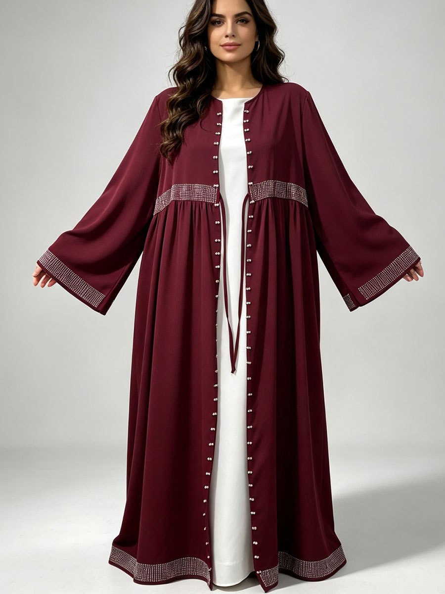 두바이 오픈 프론트 아바야 여성 비즈 장식 긴팔 가디건 - Embroidery Kaftan 리뷰 및 가격