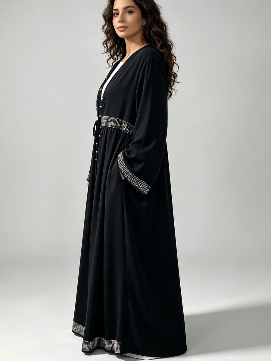 두바이 오픈 프론트 아바야 여성 비즈 장식 긴팔 가디건 - Embroidery Kaftan 리뷰 및 가격