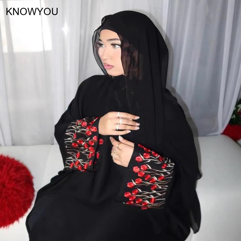 델라바 자수 오픈 드레스 여성 아바야 무슬림 기모노 드 - Embroidery Kaftan 리뷰 및 가격