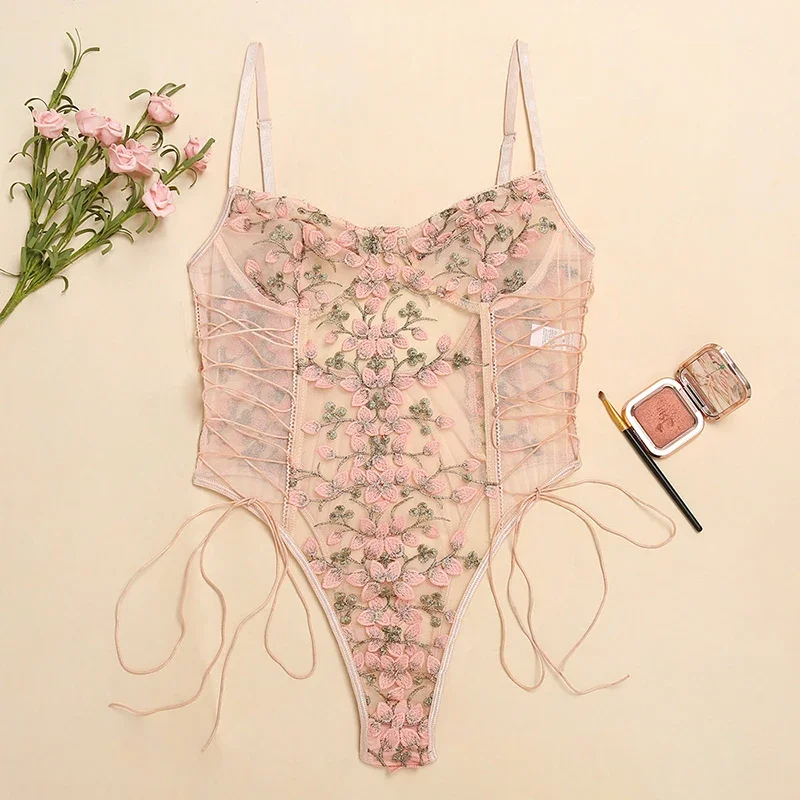 여성 섹시 란제리 바디수트 플로럴 프린트 자수 투명 바 - Embroidery Underwear 리뷰 및 가격