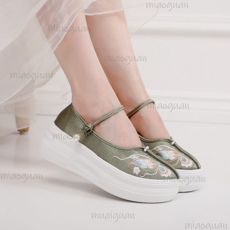여성용 중국 스타일 자수 플랫폼 메리 제인 나비 두꺼운 - Embroidery Style 리뷰 및 가격
