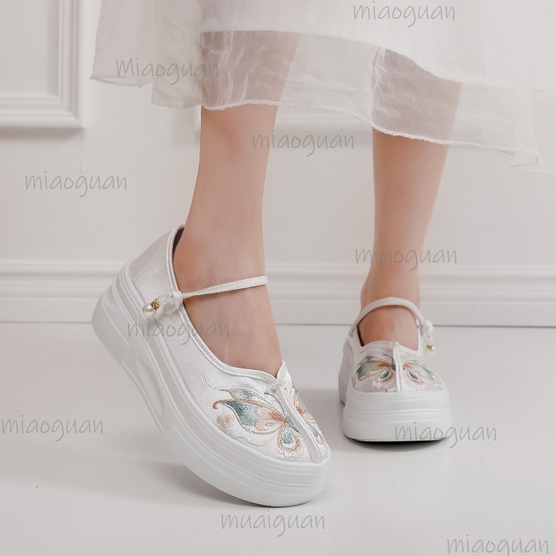여성용 중국 스타일 자수 플랫폼 메리 제인 나비 두꺼운 - Embroidery Style 리뷰 및 가격