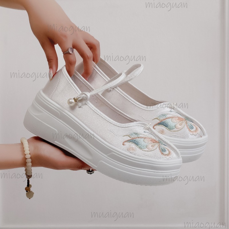 여성용 중국 스타일 자수 플랫폼 메리 제인 나비 두꺼운 - Embroidery Style 리뷰 및 가격