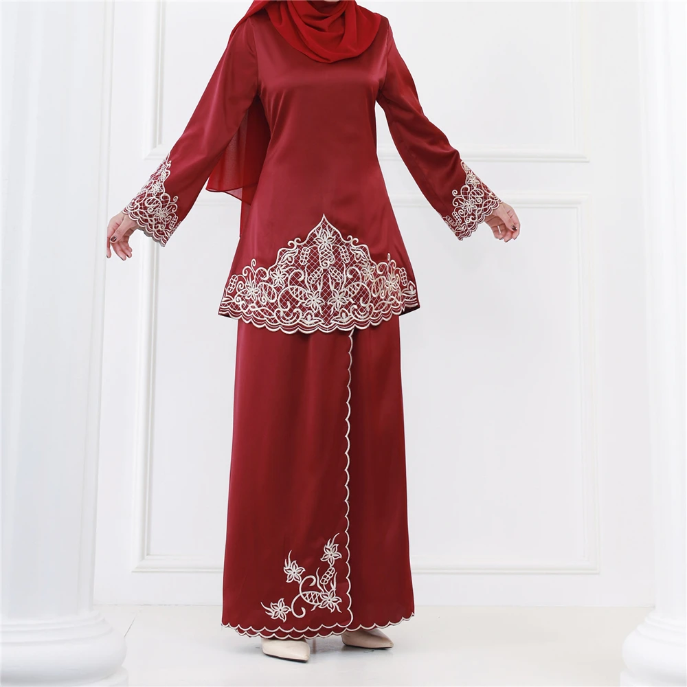 이드 자수 아바야 무슬림 여성 2피스 세트 긴팔 상의  - Embroidery Kaftan 리뷰 및 가격