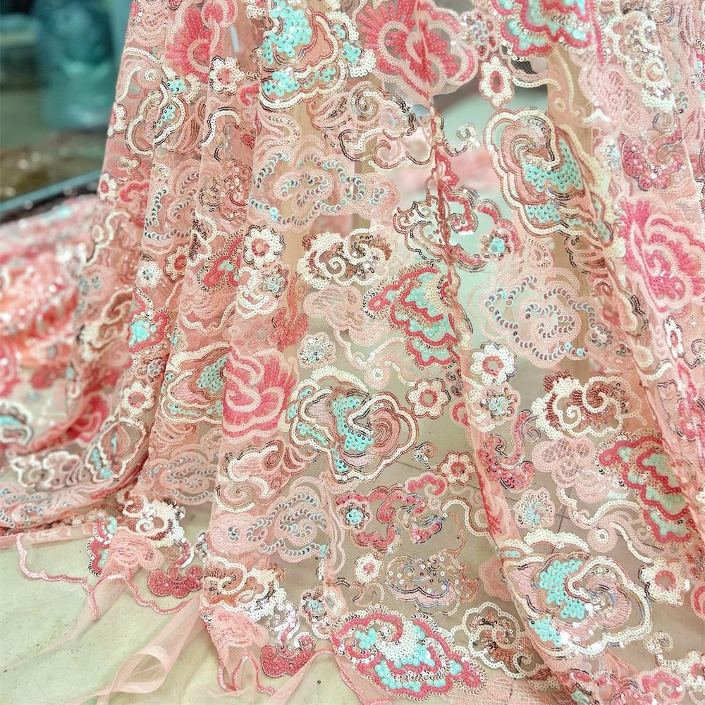 2 야드/로트 130cm 와이드 핑크 퍼플 꽃 자수 스 - Embroidery Abaya 리뷰 및 가격