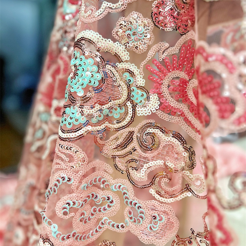 2 야드/로트 130cm 와이드 핑크 퍼플 꽃 자수 스 - Embroidery Abaya 리뷰 및 가격