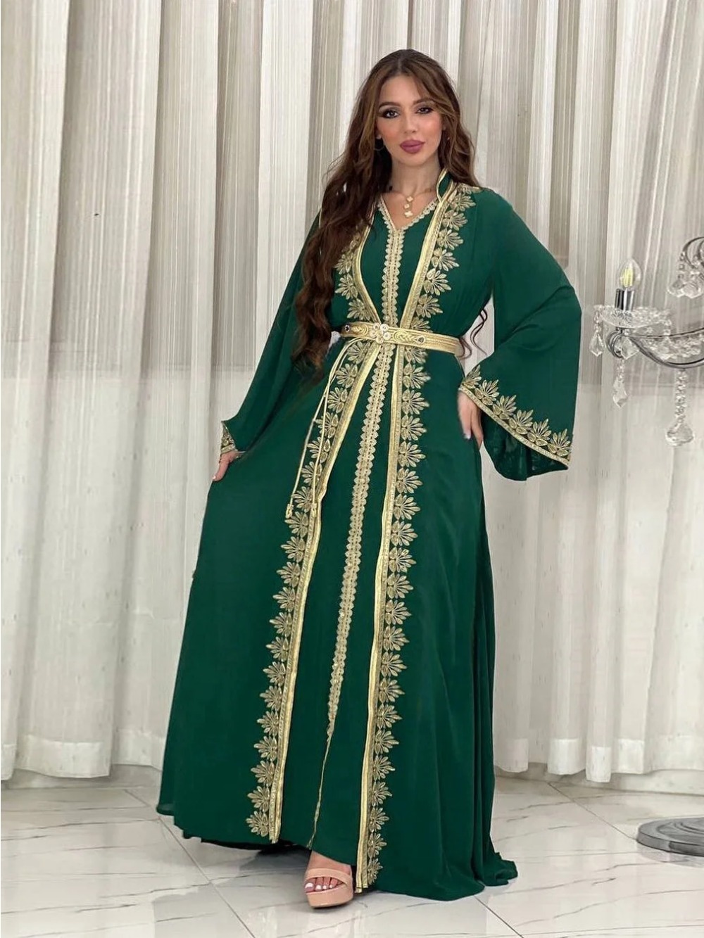 Eid 이슬람 여성 파티 드레스 Jalabiya 2 조 - Embroidery Kaftan 리뷰 및 가격