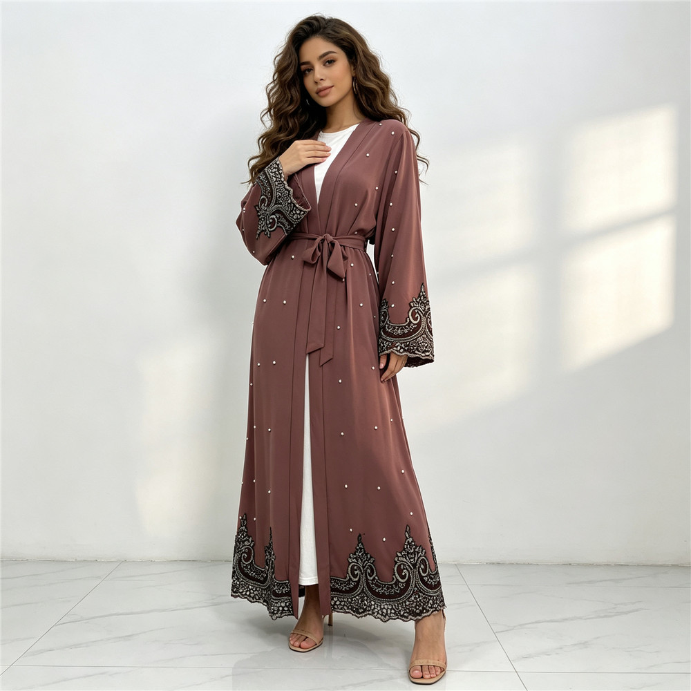 두바이 자수 비즈 장식 오픈 아바야 가디건 여성 무슬림 - Embroidery Kaftan 리뷰 및 가격
