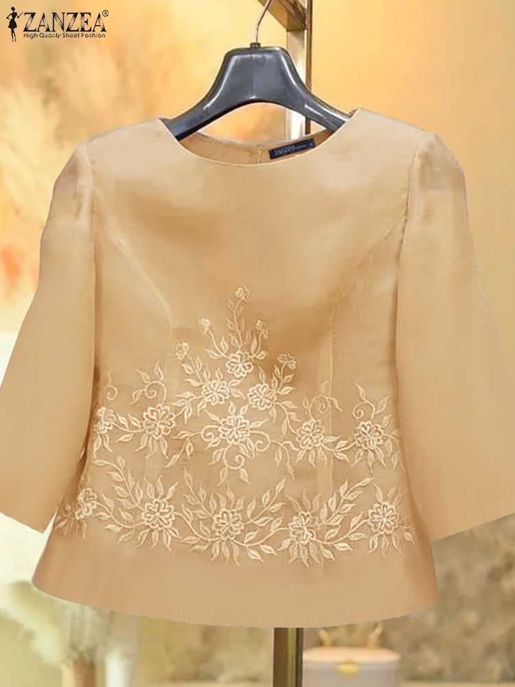 빈티지 수 놓은 탑 여성 블라우스 3 분기 튜닉 ZAN - Embroidery On Shirt 리뷰 및 가격