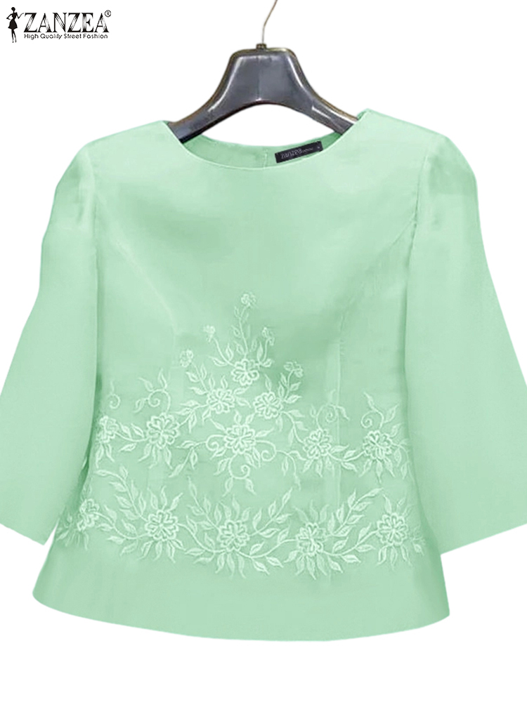 빈티지 수 놓은 탑 여성 블라우스 3 분기 튜닉 ZAN - Embroidery On Shirt 리뷰 및 가격