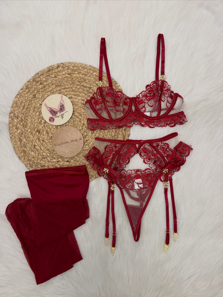 여성용 버건디 레이스 란제리 세트 언더와이어 브라, 끈 - Embroidery Underwear 리뷰 및 가격