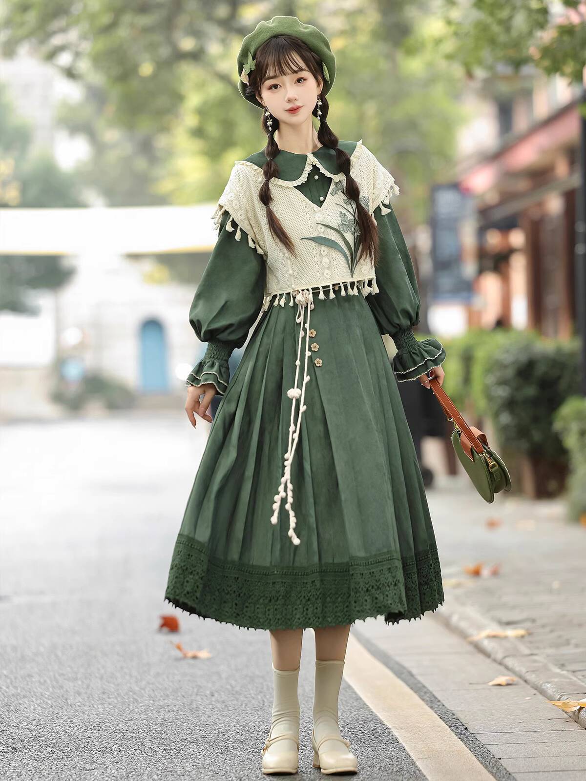 새로운 중국 스타일 빈티지 그린 로리타 드레스 세트,  - Embroidery Style 리뷰 및 가격