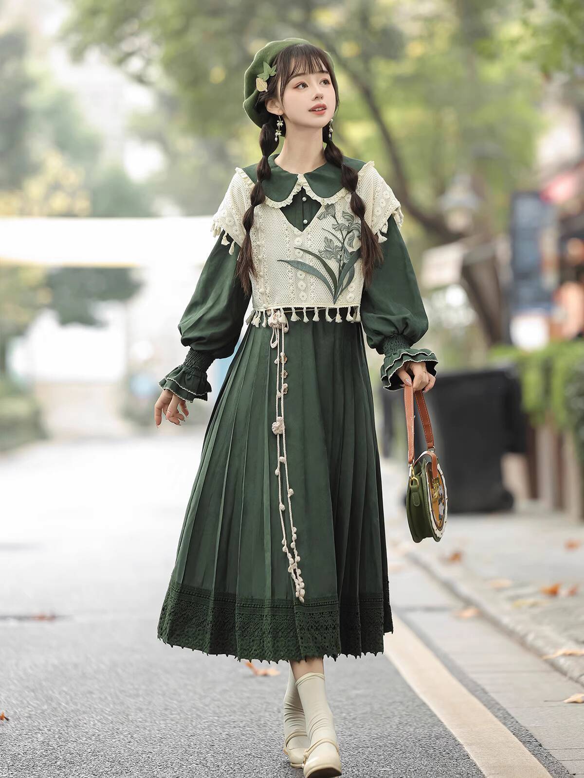 새로운 중국 스타일 빈티지 그린 로리타 드레스 세트,  - Embroidery Style 리뷰 및 가격