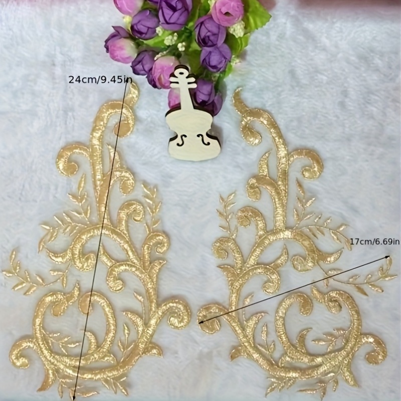 2쌍의 금색 레이스 원단 꽃 가지 아플리케 자수 웨딩  - Embroidery Abaya 리뷰 및 가격