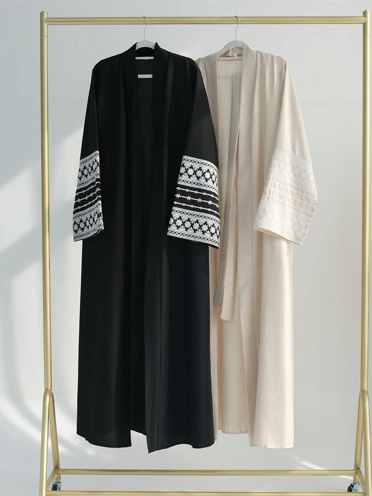 라마단 이드 블랙 오픈 기모노 Abaya Damen 두 - Embroidery Kebaya 리뷰 및 가격