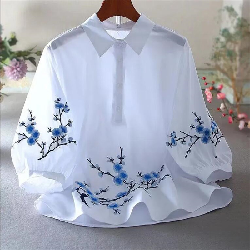 여성용 화이트 자수 셔츠, 여성용 블라우스, 순면 상의 - Embroidery On Shirt 리뷰 및 가격