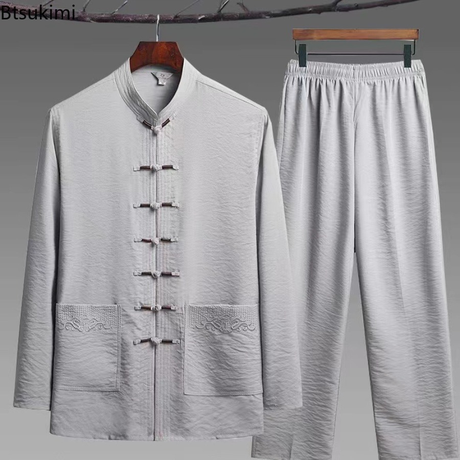 중국 스타일 세트 남성용 봄 가을 전통 의상 루즈핏 캐 - Embroidery Style 리뷰 및 가격